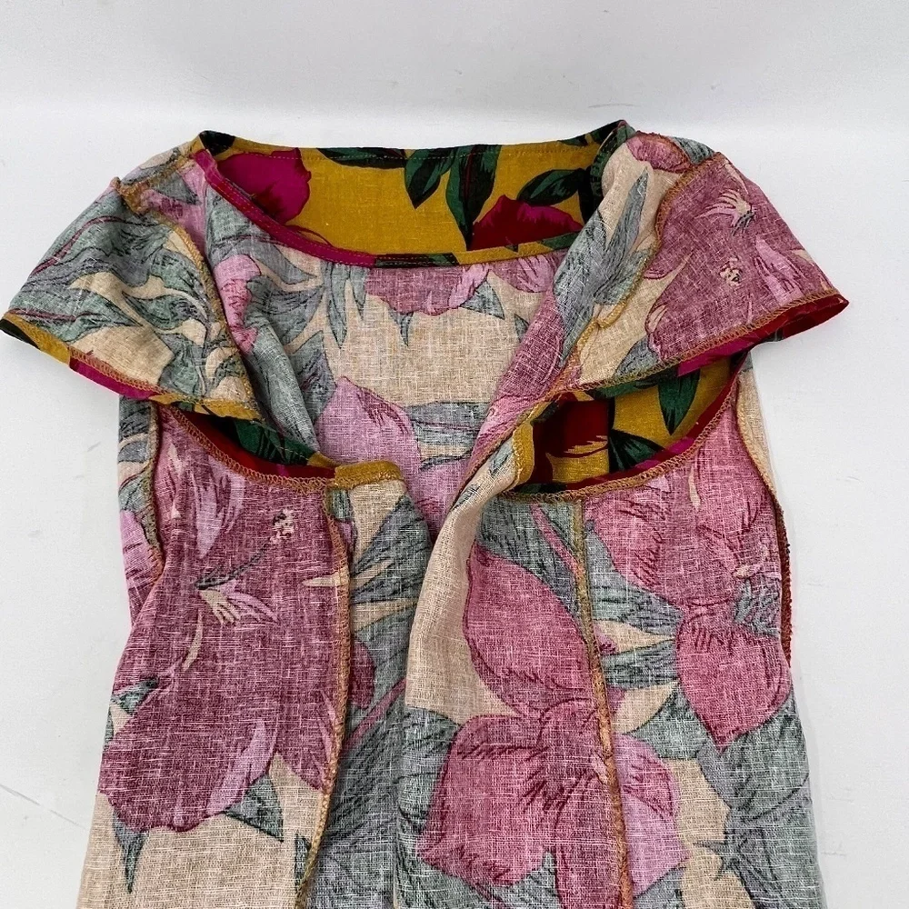 For Cynthia Womens Linen Dress Size Petite Large Hawaiian Tropical Floral Print